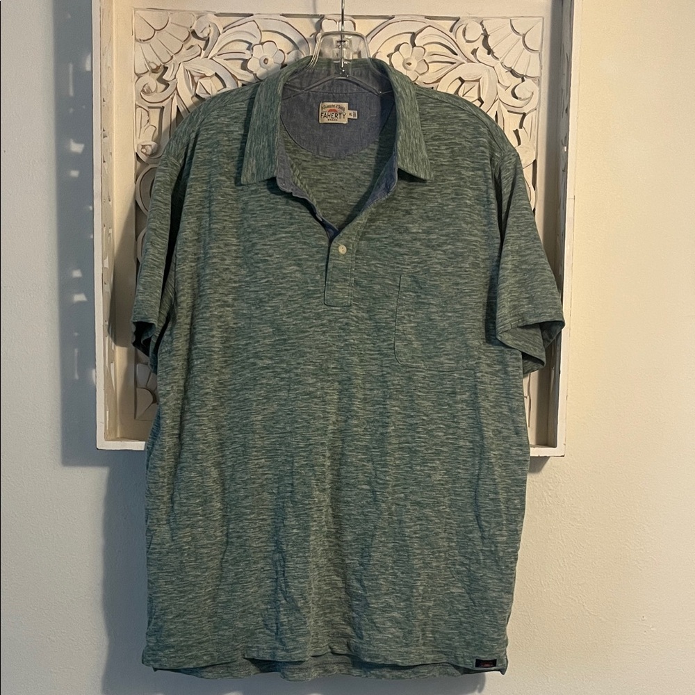 Faherty Heathered Green Polo Shirt